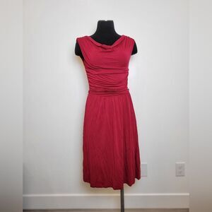 Gilli Red Ruched Midi Dress Formal Flattering Modest Surplice Valentine's Day